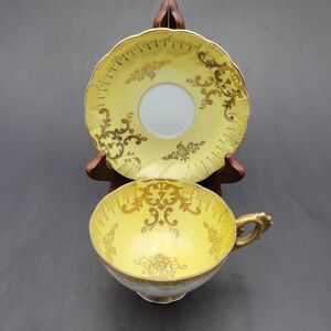 VTG 1950s Royal Sealy China Yellow Opalescent Teacup & Saucer Japan Lusterware